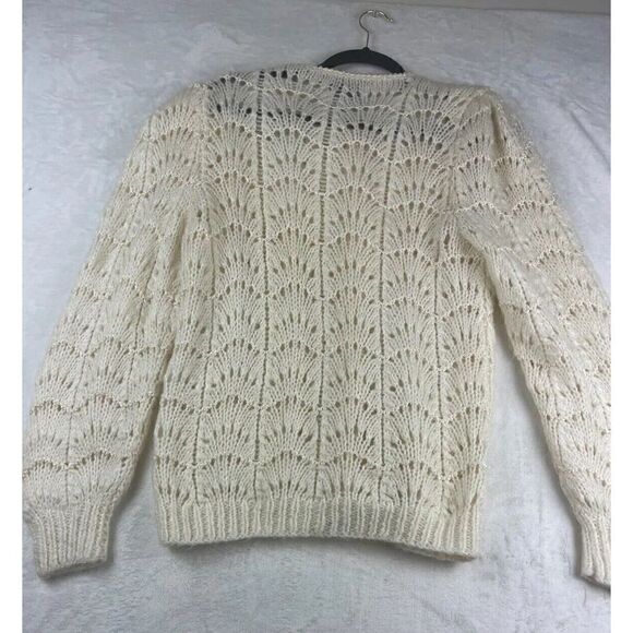 Christine Cardigan Sweater Women's Size M Ivory Acrylic Hand-Knit Long Sleeves - Picture 2 of 11